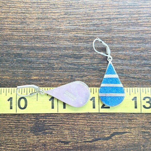 VTG Sterling Silver 925 Lapis Lazuli Teardrop Dangle Earrings Size 1.75" Length - Picture 8 of 9